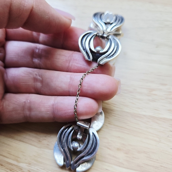 STERLING SILVER 925 SIGNED JJ TAXCO MEXICO HEAVY MODERNIST BRACELET 6.5" HEAVY - Picture 7 of 10